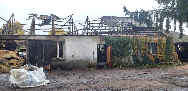 Spalona stolarnia w Ruskowie
