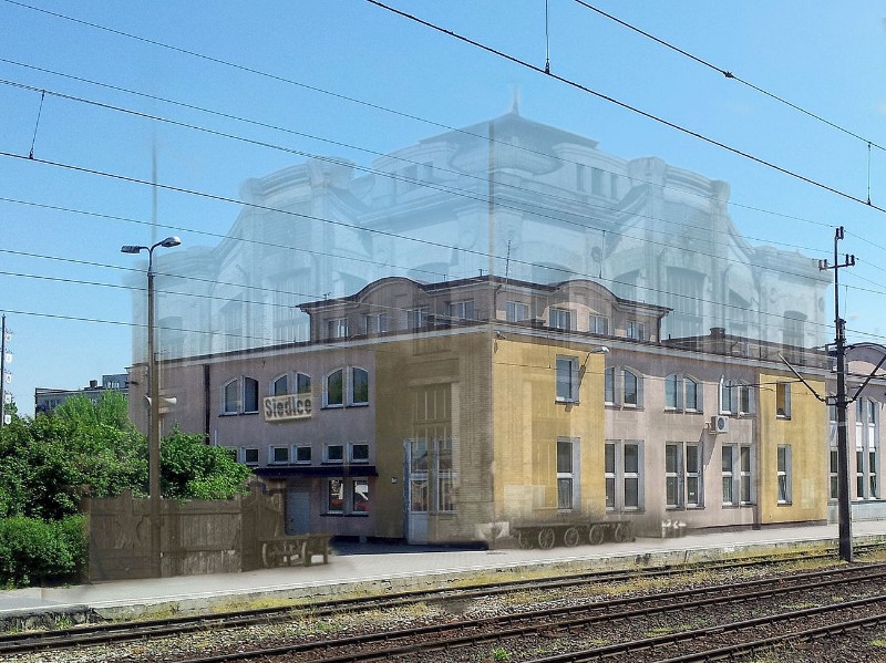 Kolaż budynków dworca z 1906 i obecnego. Autor: Artur Soszyński.