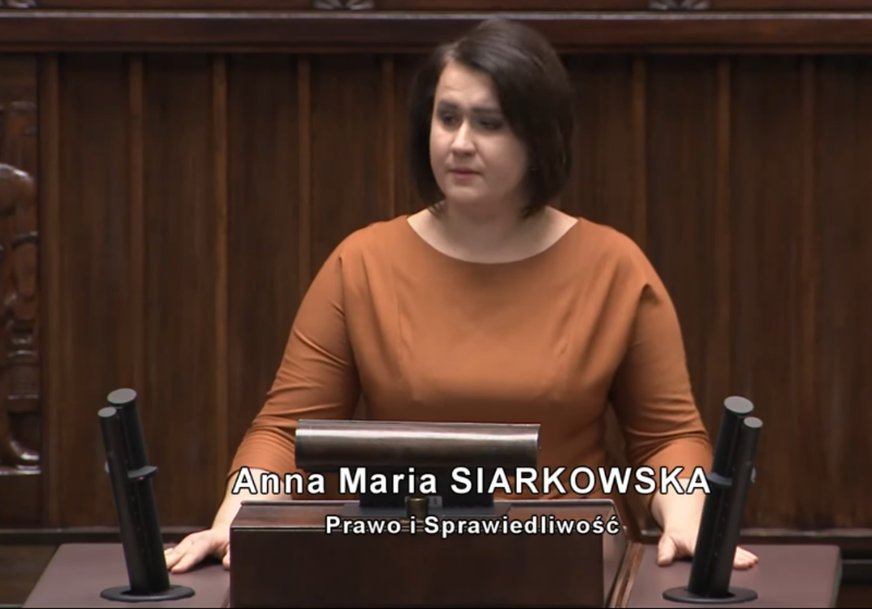 Anna Maria Siarkowska podczas sejmowego wystąpienia. Zrzut ekranu