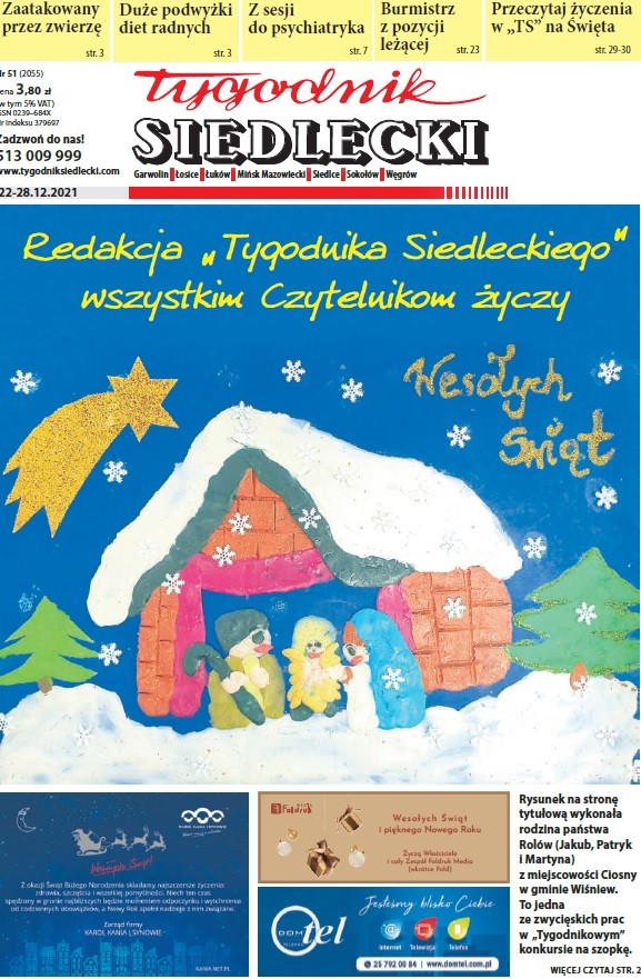 Świąteczna okładka Tygodnika Siedleckiego z pracą wykonaną przez rodzinę Rolów z miejscowości Ciosny w gminie Wiśniew