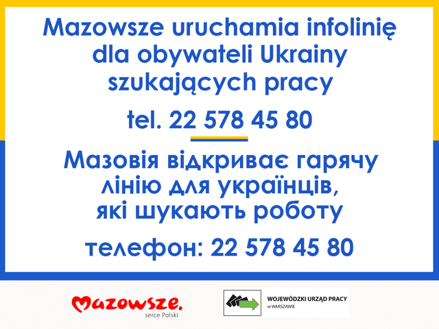 Mazowsze uruchamia infolinię dla uchodźców z Ukrainy szukających pracy (fot. mazovia.pl)