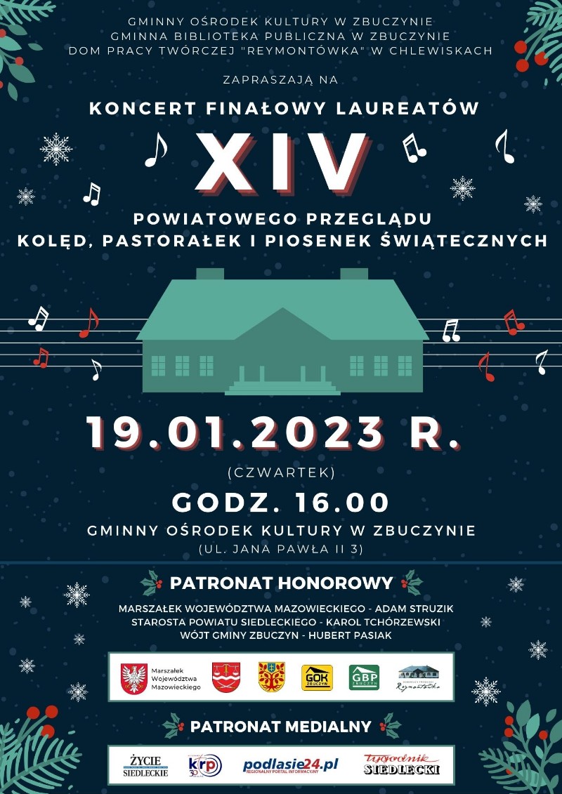 Koncert Finałowy XIV Powiatowego Przeglądu Kolęd, Pastorałek i Piosenek Świątecznych - plakat