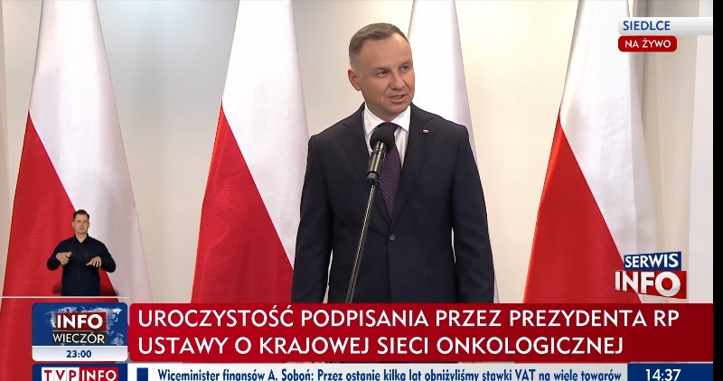 Prezydent Andrzej Duda podpisał w Siedlcach ustawę o Krajowej Sieci Onkologicznej