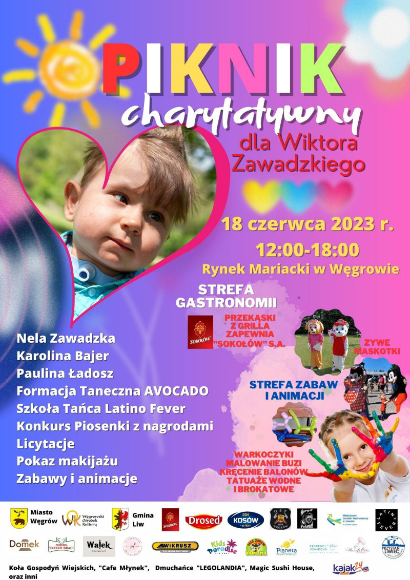 Piknik Charytatywny dla Wiktorka Zawadzkiego odbędzie się 18 czerwca na Rynku Mariackim w Węgrowie.