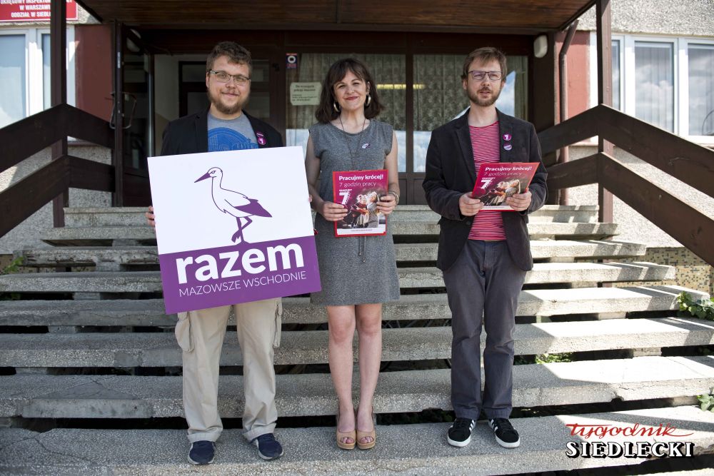 Na zdjęciu członkowie partii Razem: Mateusz Dobrowolski, Dorota Olko i Tomasz Pniewski
fot. Aga Król