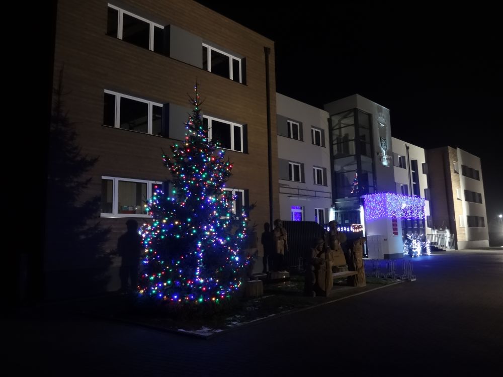 Bożonarodzeniowe dekorację przed Urzędem Gminy w Wiśniewie.  fot. sej