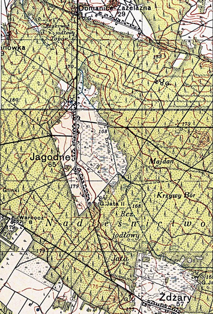 Wieś Jagodne na mapach topograficznych z lat 1937-1938