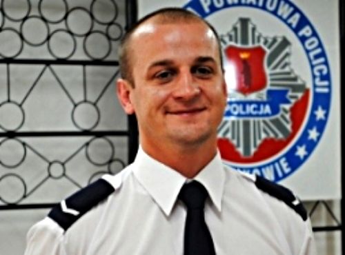 Nagrodzony policjant z Łukowa, sierż. Marcin Warpas. Fot. Arch. KPP w Łukowie