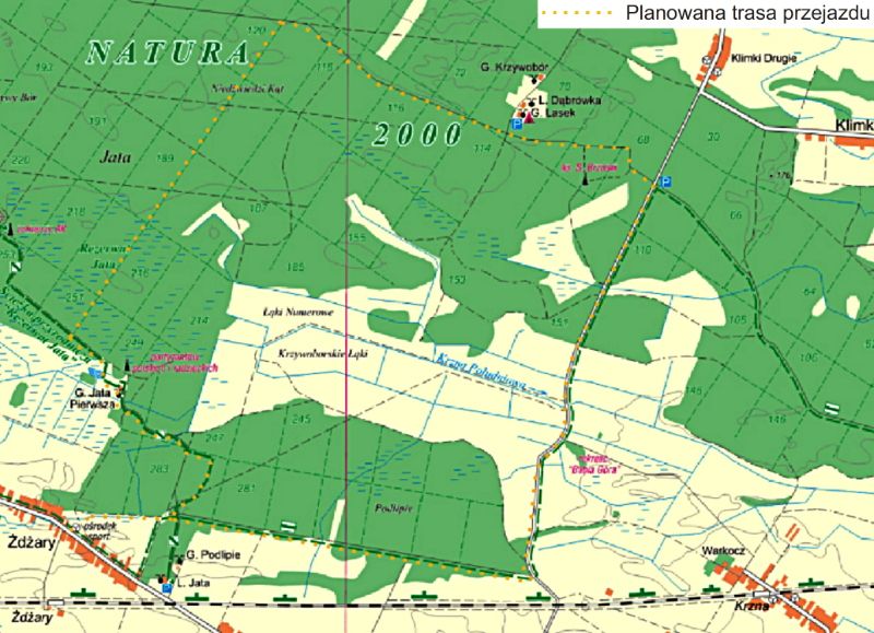 Mapka z trasą „Eko-majówki na rowerze”