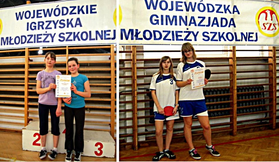 Ola i Ania (z lewej) zdobyły V miejsce na Wojewódzkich Igrzyskach Młodzieży Szkolnej, natomiast ich starsze koleżanki, Kinga i Wioletta, zostały laureatkami IV miejsca na Wojewódzkiej Gimnazjadzie. Fot. Arch. ZS w Gołąbkach