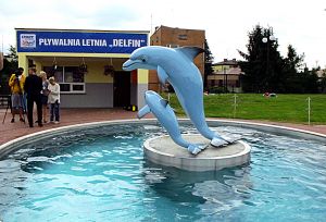 Fotografie z oficjalnego otwarcia po modernizacji dużego basenu na Letniej Pływalni „Delfin” w Łukowie. Fot. PGL
